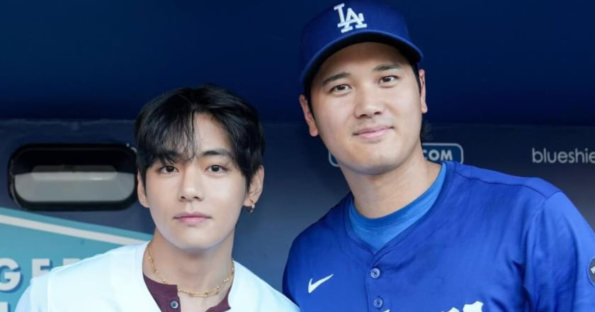 洛杉磯道奇球場開球 BTS V與大谷翔平歷史同框