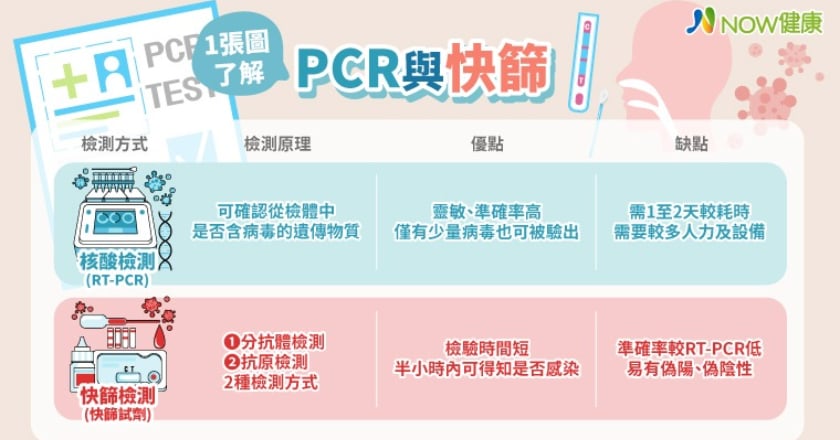 PCR核酸檢測vs.快篩試劑 1張圖帶您了解差別在哪裡！