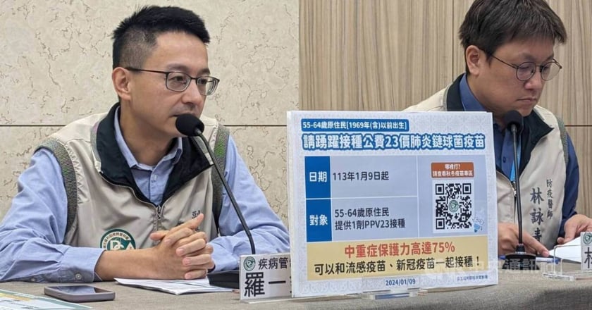 55到64歲原民即起可公費接種23價肺炎鏈球菌疫苗