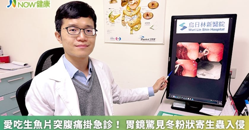 愛吃生魚片突腹痛掛急診！ 胃鏡驚見冬粉狀寄生蟲入侵