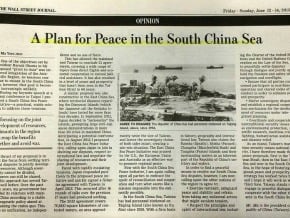 華爾街日報刊馬總統投書 南海和平計畫
